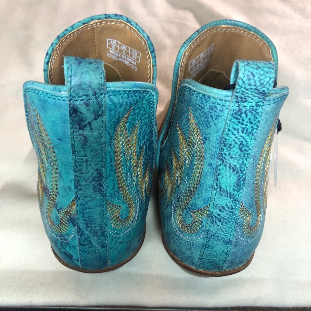 Myra Turquoise Ankle Booties with Gold Accents. Run Large - Picture 8 of 16
